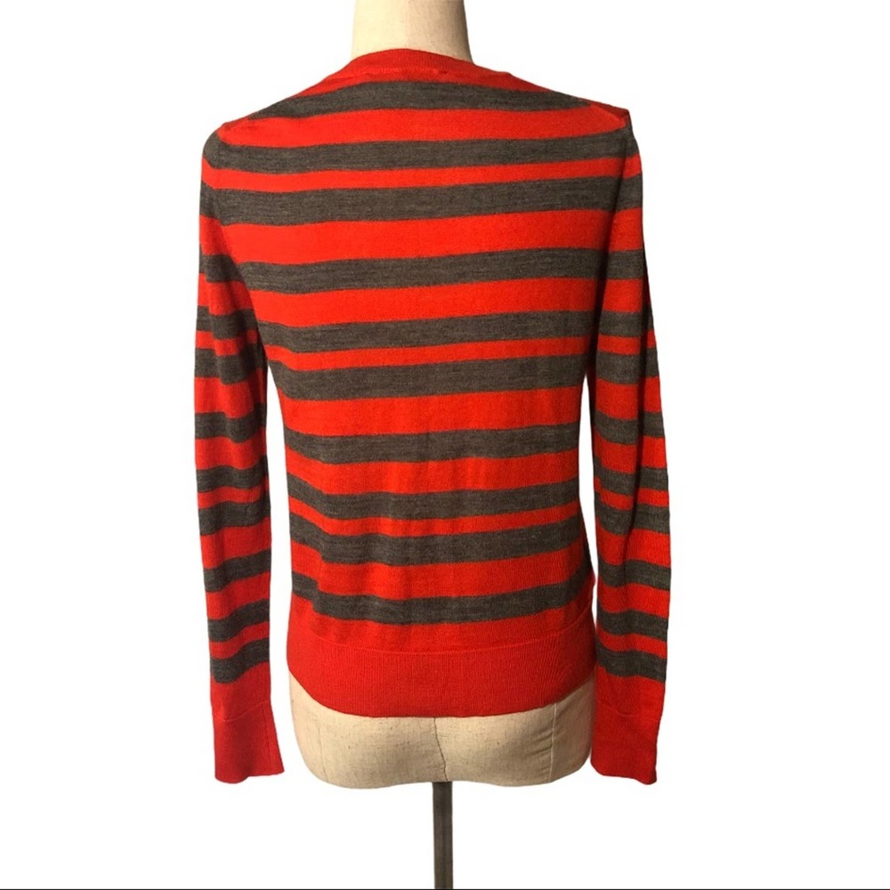 Loft Xs Red And Grey Stripe Button Front Cardigan - image 3